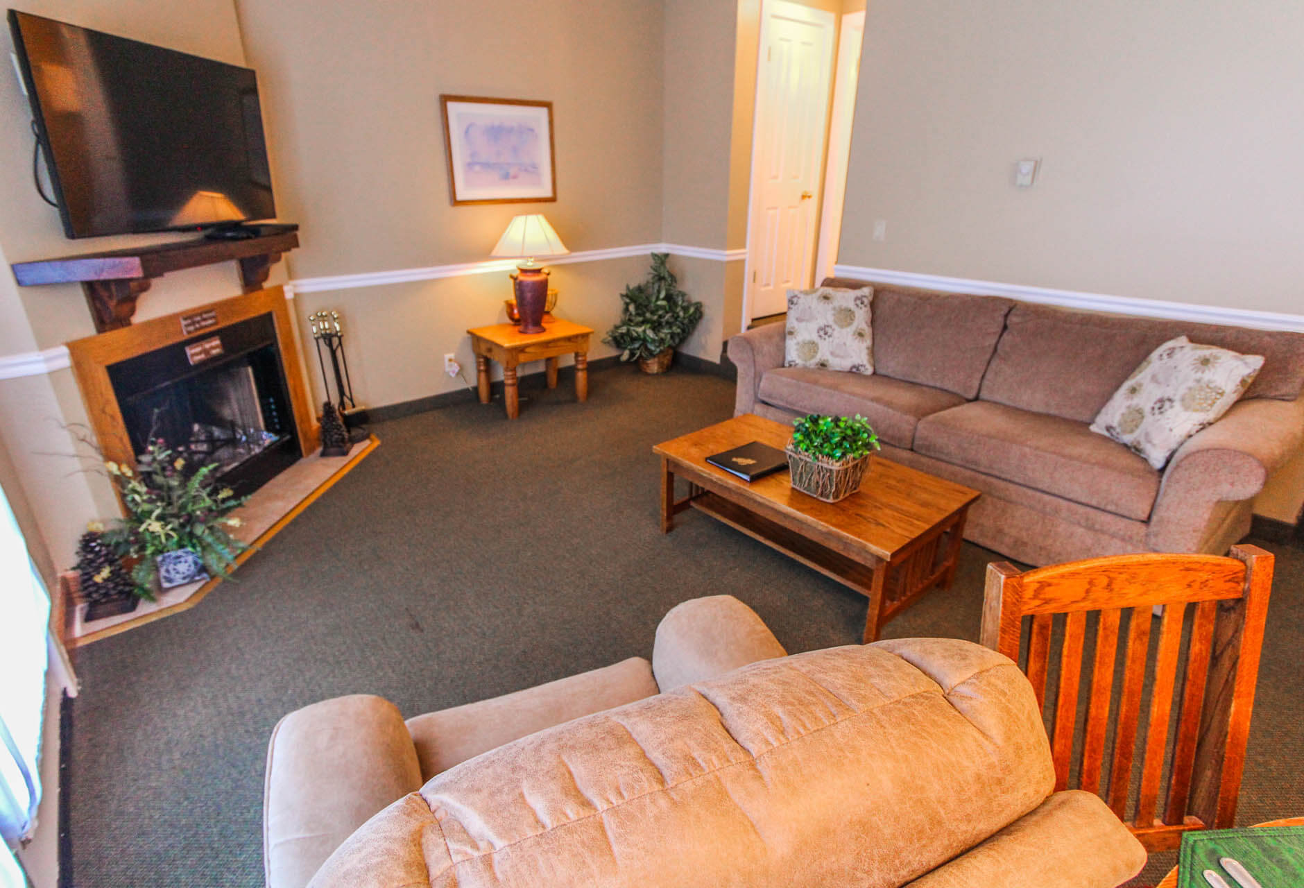 A spacious living room at VRI's Powder Ridge Village in Eden, Utah.